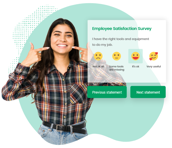 happy person filling an employee satisfaction survey