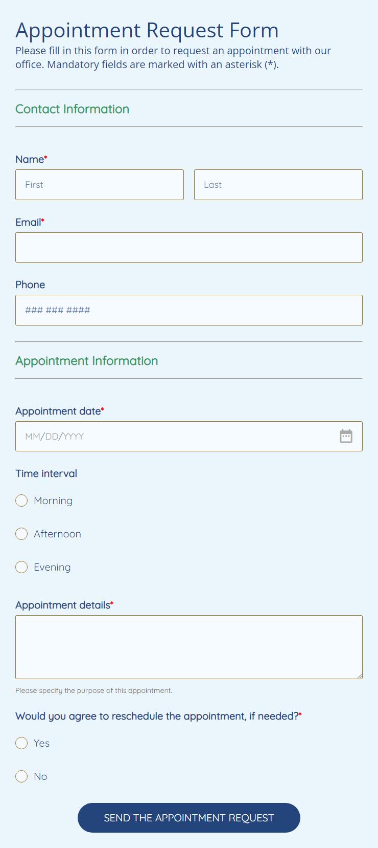 Appointment Request Form Template 123FormBuilder