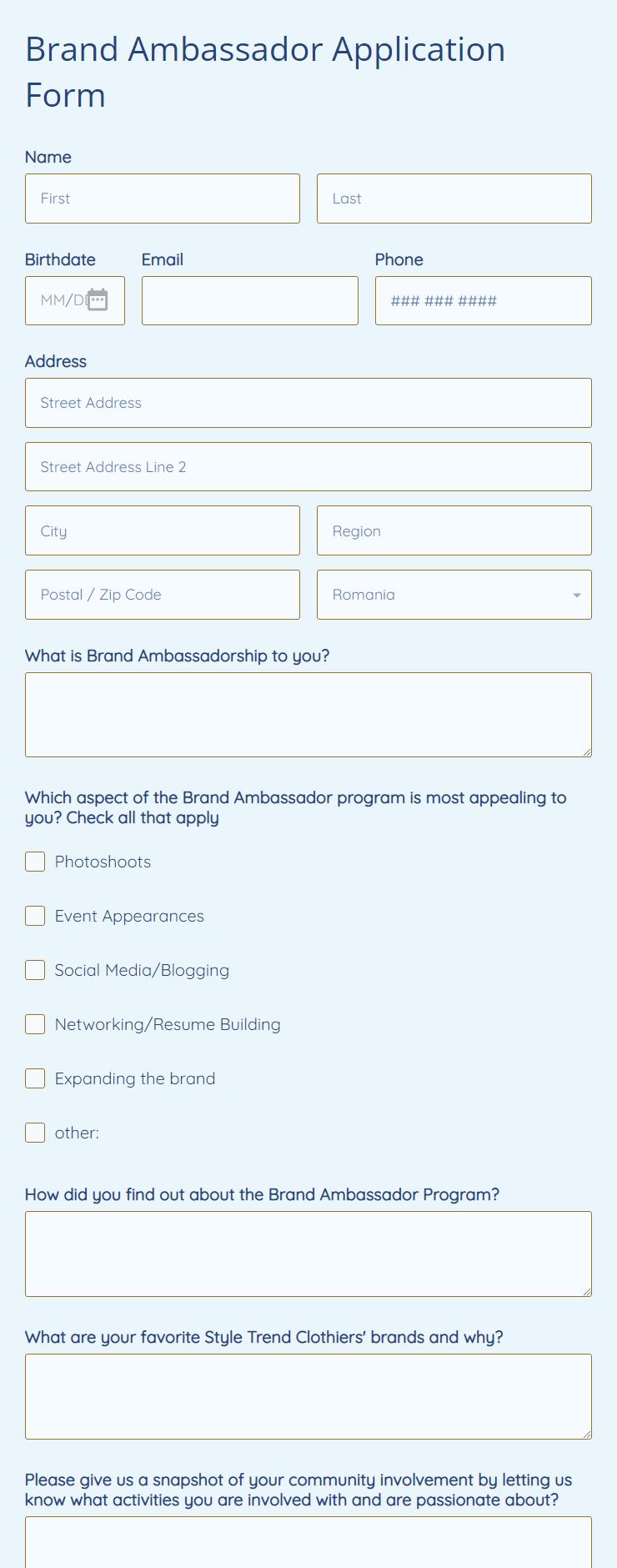free-brand-ambassador-application-form-template