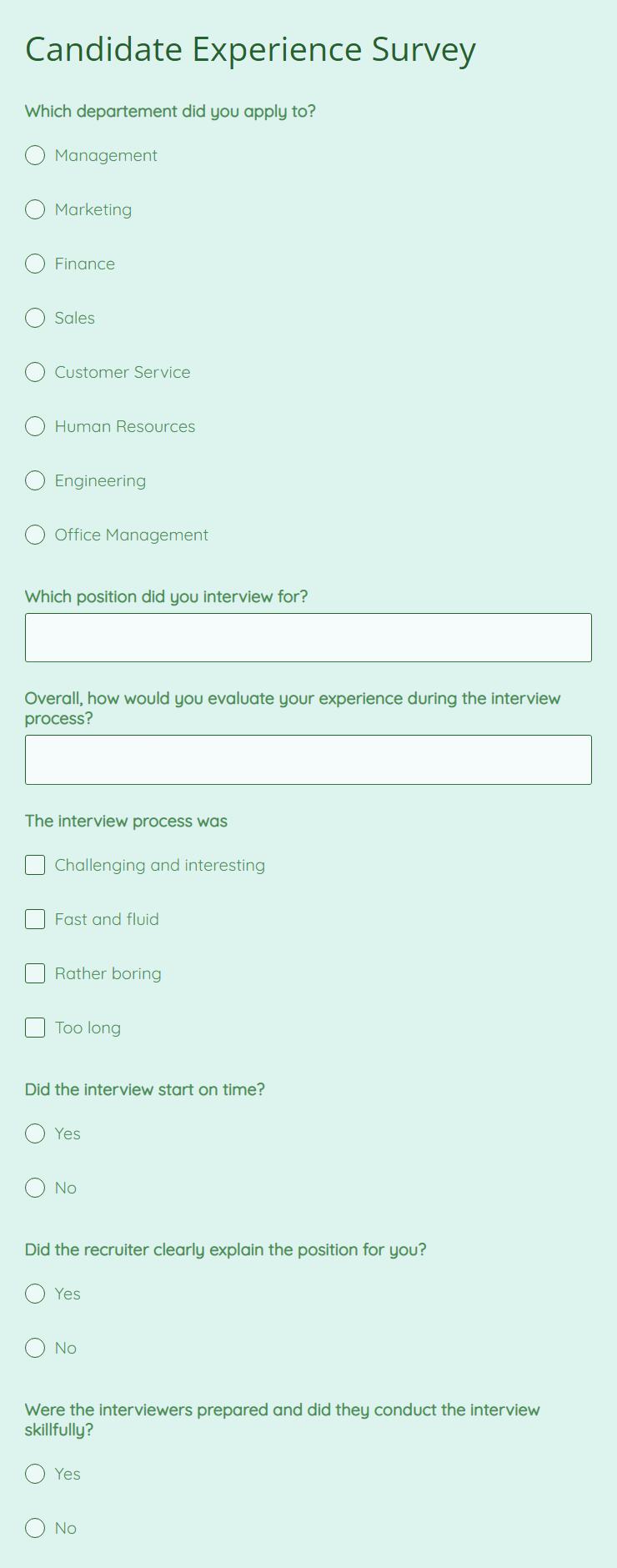 Free Candidate Experience Survey Template 123FormBuilder