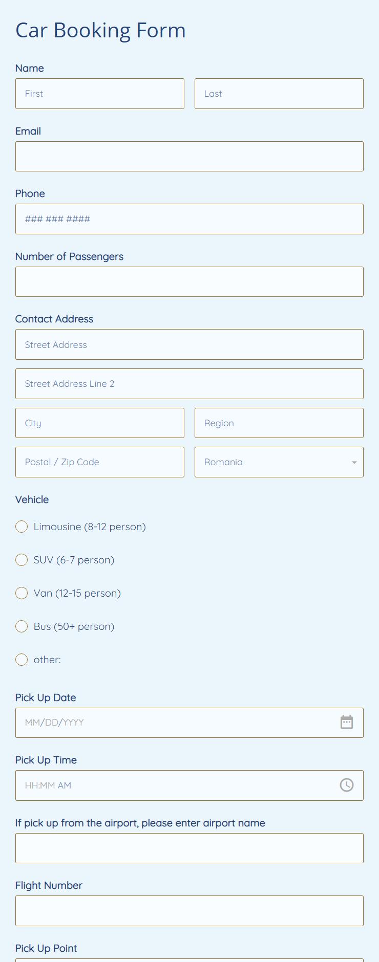 Car Booking Form Template 123 Form Builder