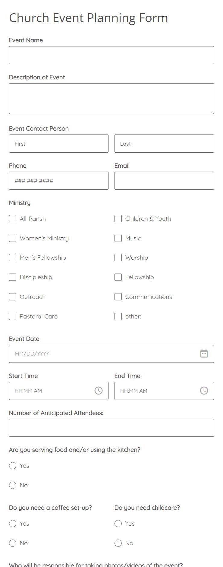 Church Event Planning Form Template 123FormBuilder