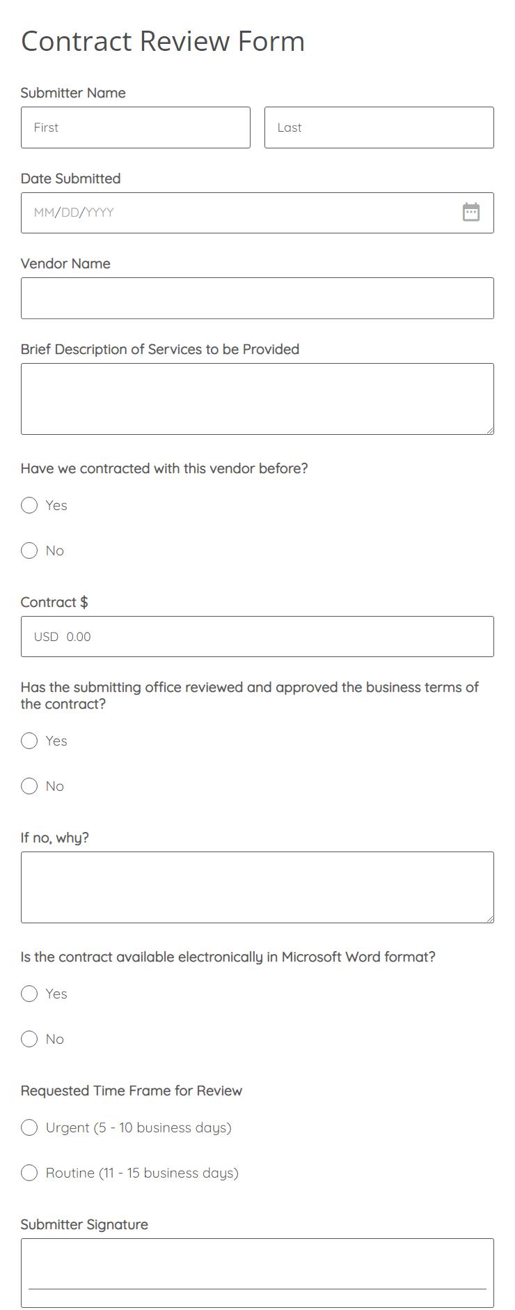Free Online Contract Review Form Template 123FormBuilder