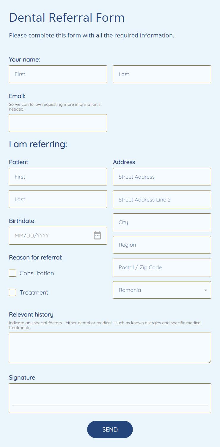 Printable Blank Dental Referral Form Printable Forms Free Online