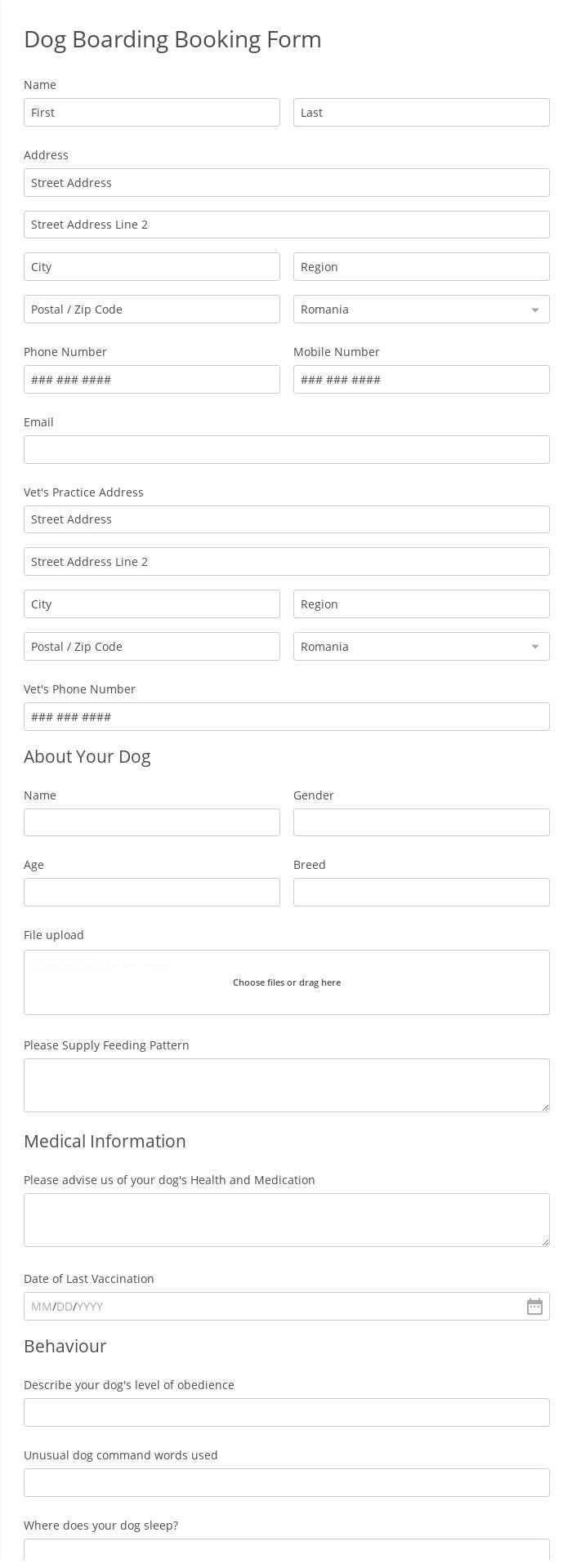 Dog Boarding Booking Form Template