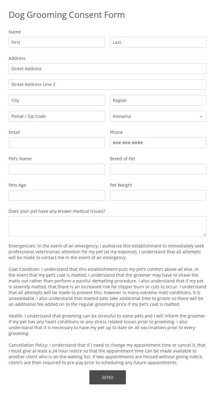 Dog Grooming Consent Form Template 123 Form Builder
