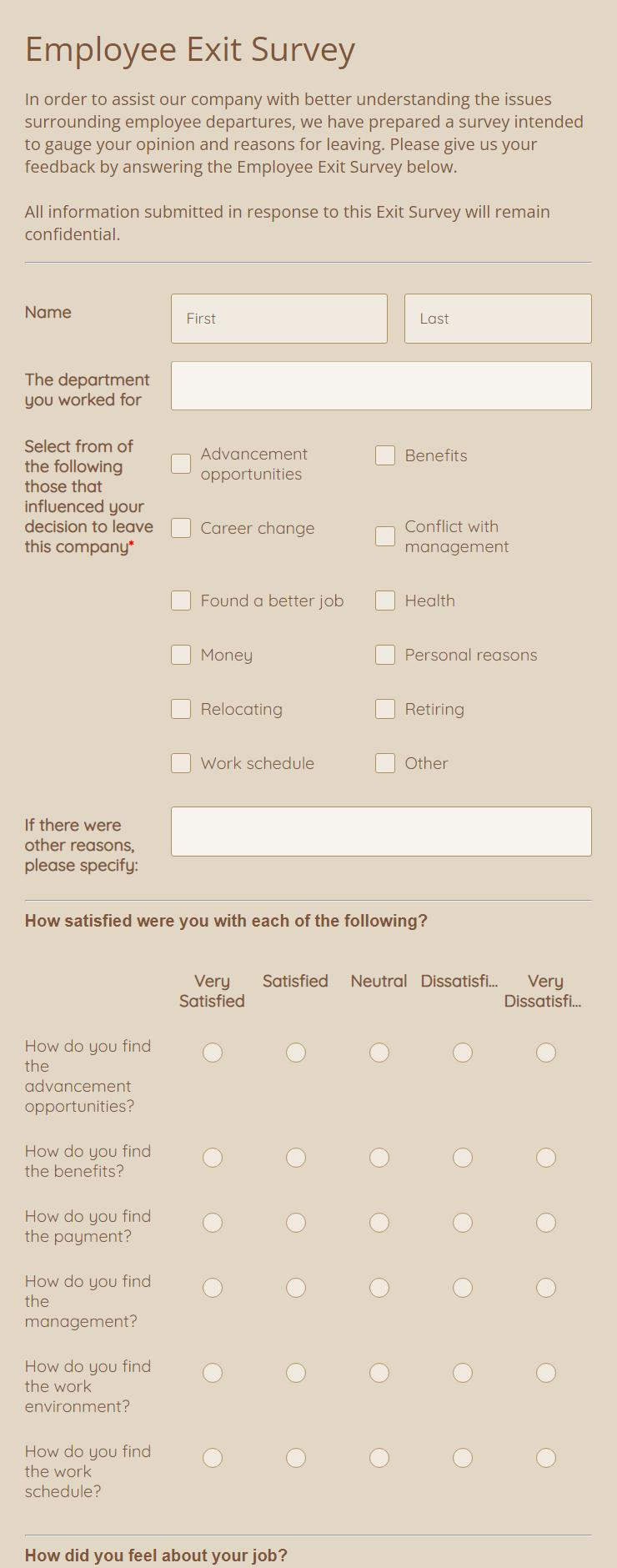 Online Employee Exit Survey Template 123 Form Builder