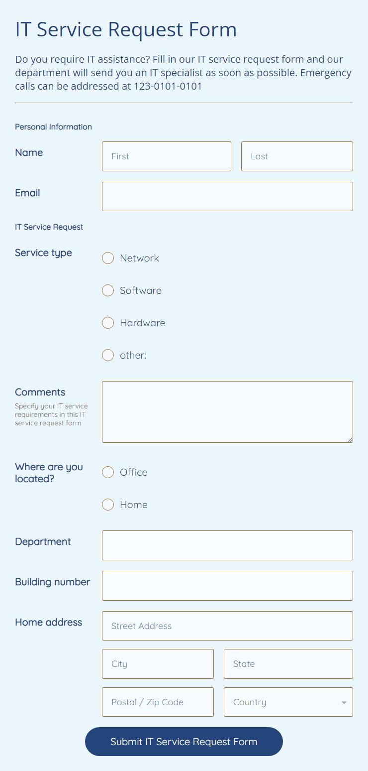 Request for Service Form