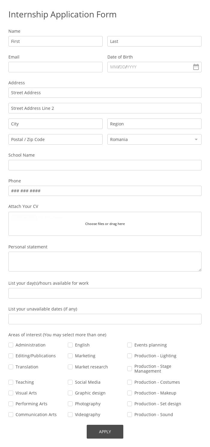 Internship Application Form Template 123 Form Builder