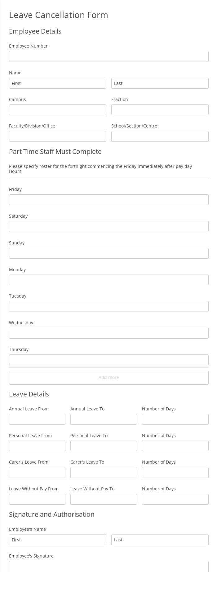 Leave Cancellation Form Template 123 Form Builder