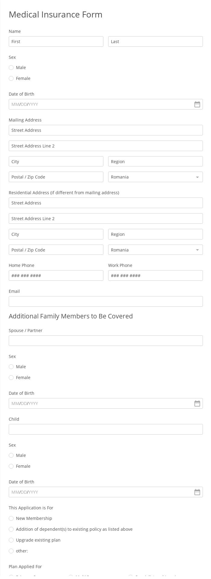 Insurance Form Templates For Online Use 123 Form Builder Medical insurance verification form template