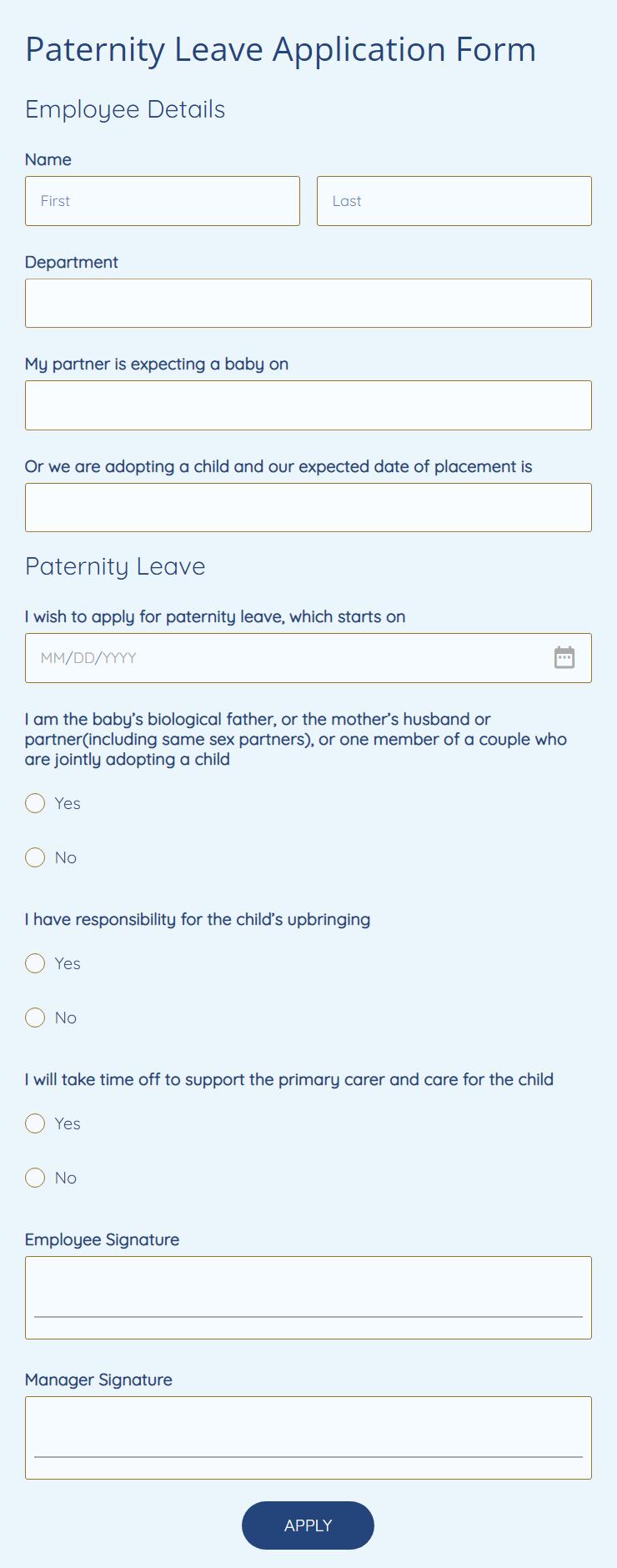 Paternity Leave Application Form Template 123 Form Builder