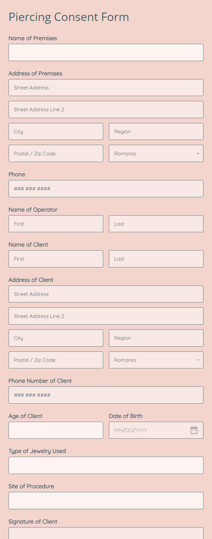 Piercing Consent Form Template 123 Form Builder
