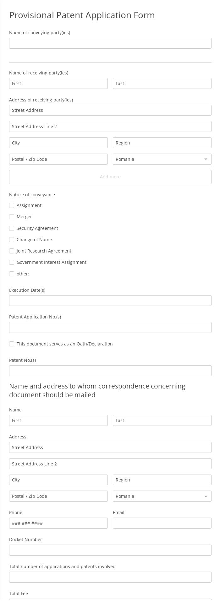 Provisional Patent Application Form Template 123 Form Builder