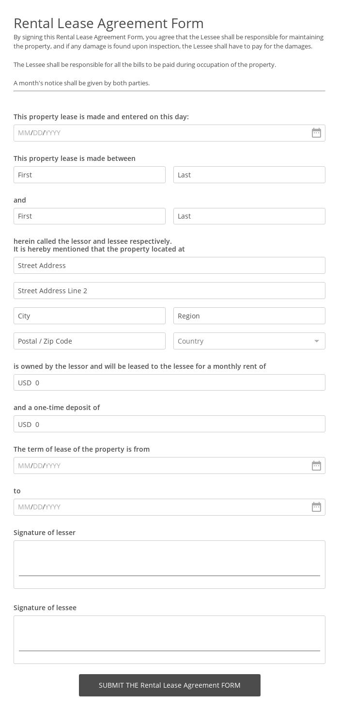 Rental Lease Agreement Form Template  20 Form Builder Throughout rental agreement template new zealand