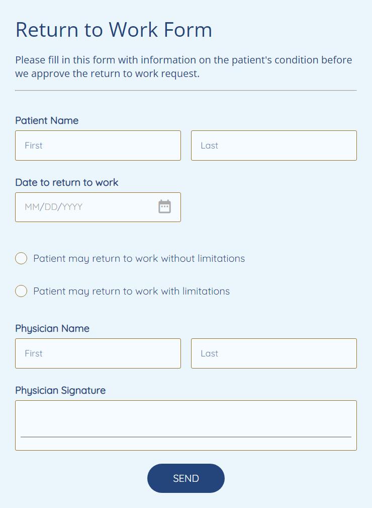 Return To Work Form Template