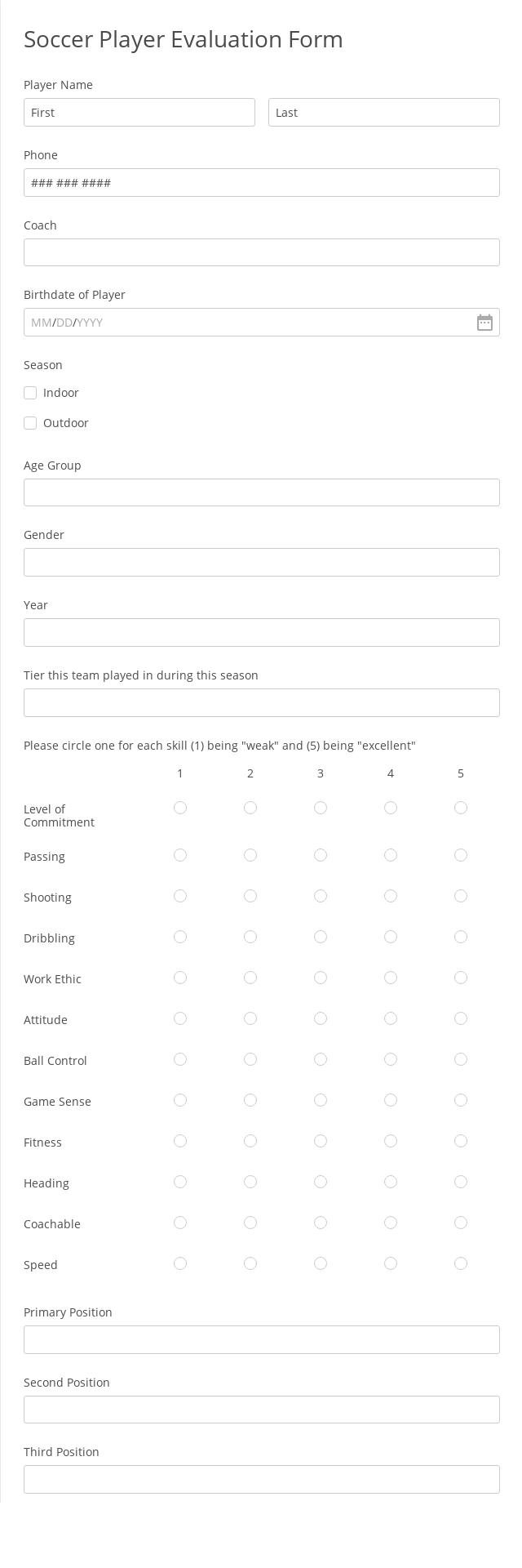 Online Soccer Player Evaluation Form Template 123 Form Builder