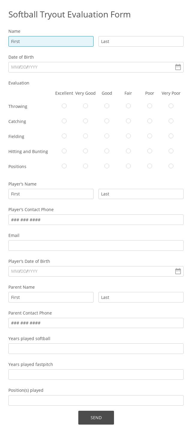 Printable Softball Evaluation Form Pin On Projects To Try Softball