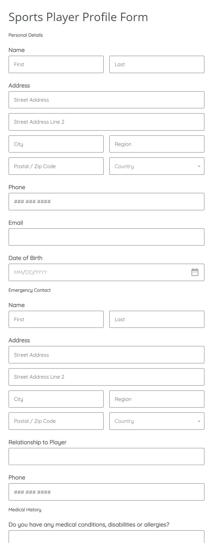 Sports Player Profile Form Template 123FormBuilder