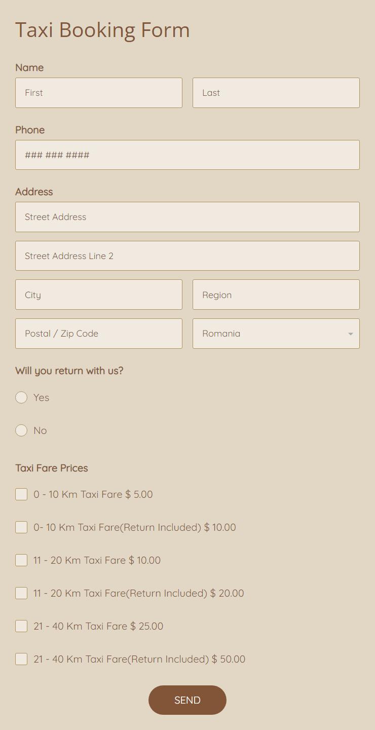 Free Taxi Booking Form Template 123FormBuilder