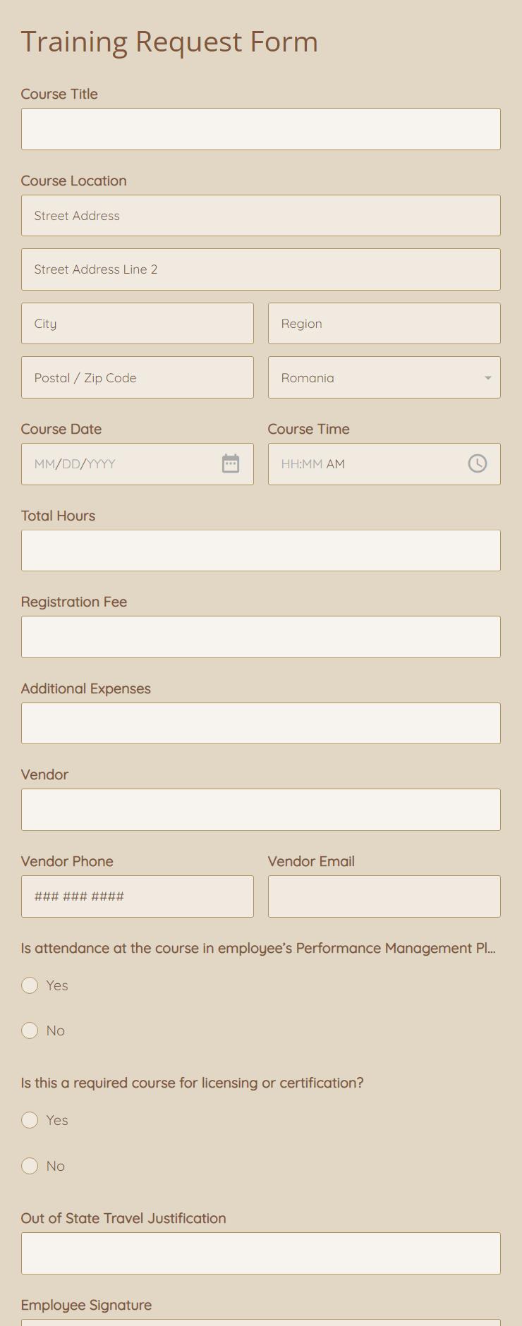 Training Request Form Template 123FormBuilder