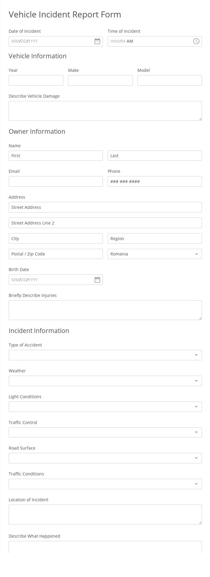 Vehicle Incident Report Form Template  22 Form Builder Throughout Employee Incident Report Templates