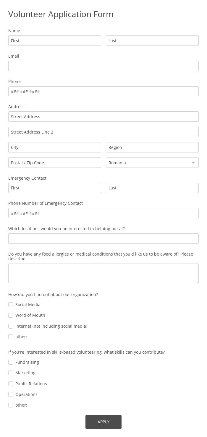 Volunteer Application Form Template 123 Form Builder