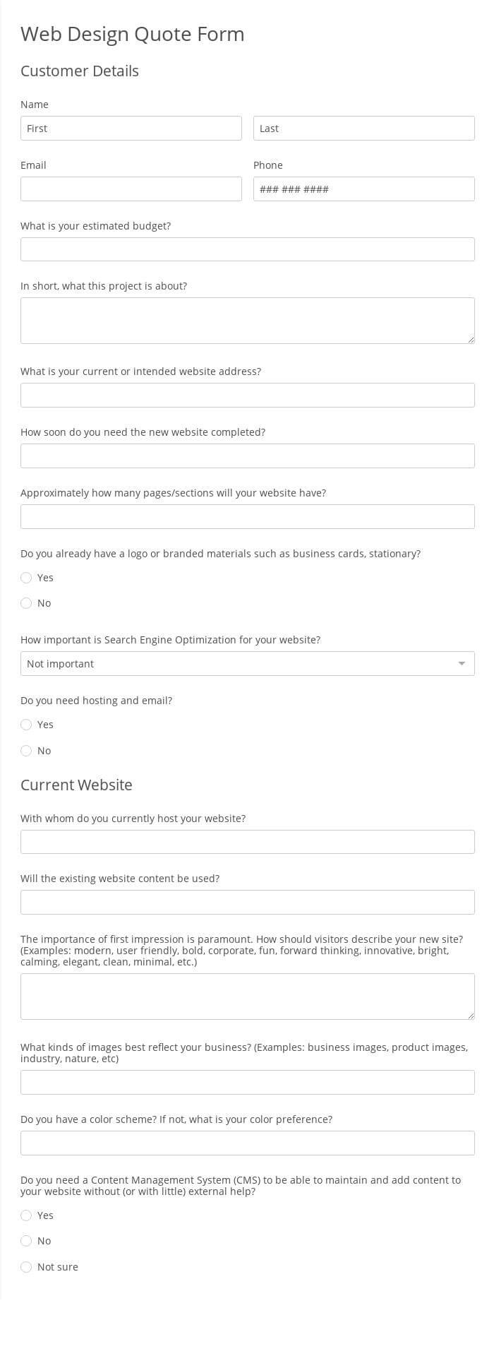 Online Web Design Questionnaire Template  23 Form Builder Regarding Business Requirements Questionnaire Template