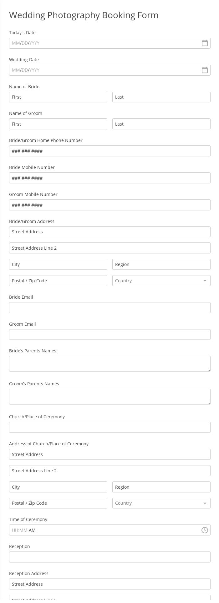 Photography Forms - Online Form Templates for Photographers With Photography Business Forms Templates
