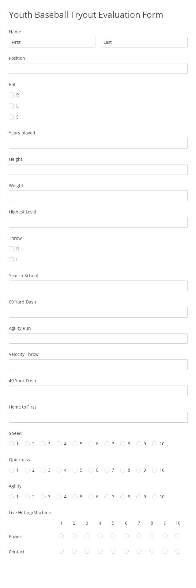 Youth Baseball Tryout Evaluation Form Template 123 Form Builder