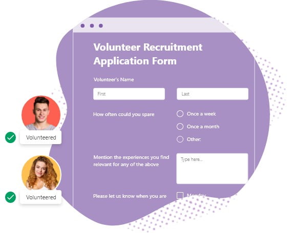 Image showing a volunteer recruitment application form along with people who volunteered