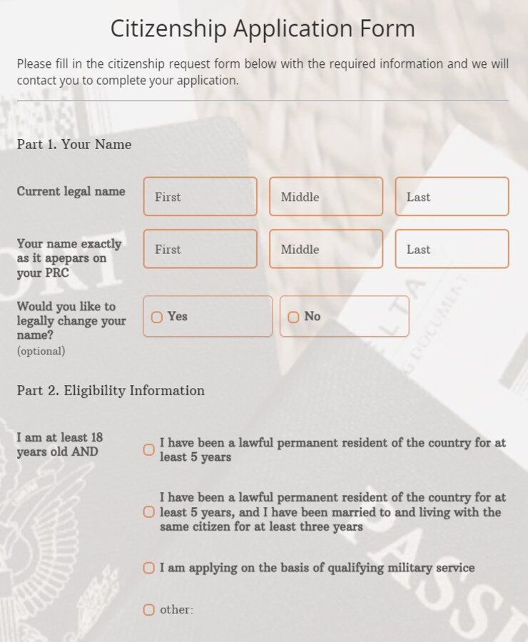 Citizenship Application Form Template 123FormBuilder