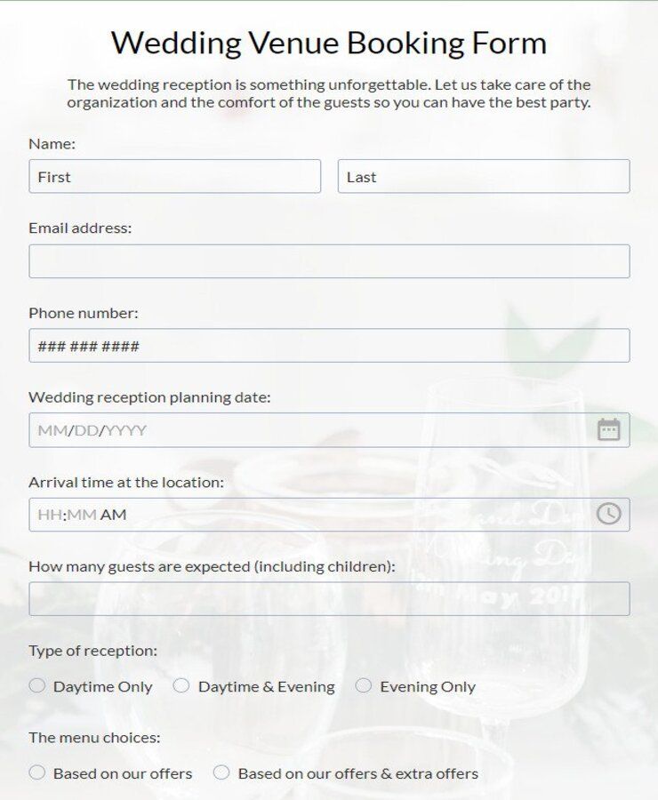 Wedding Booking Form Template Word
