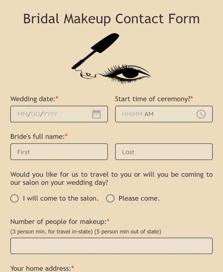 Free Bridal Makeup Contact Form