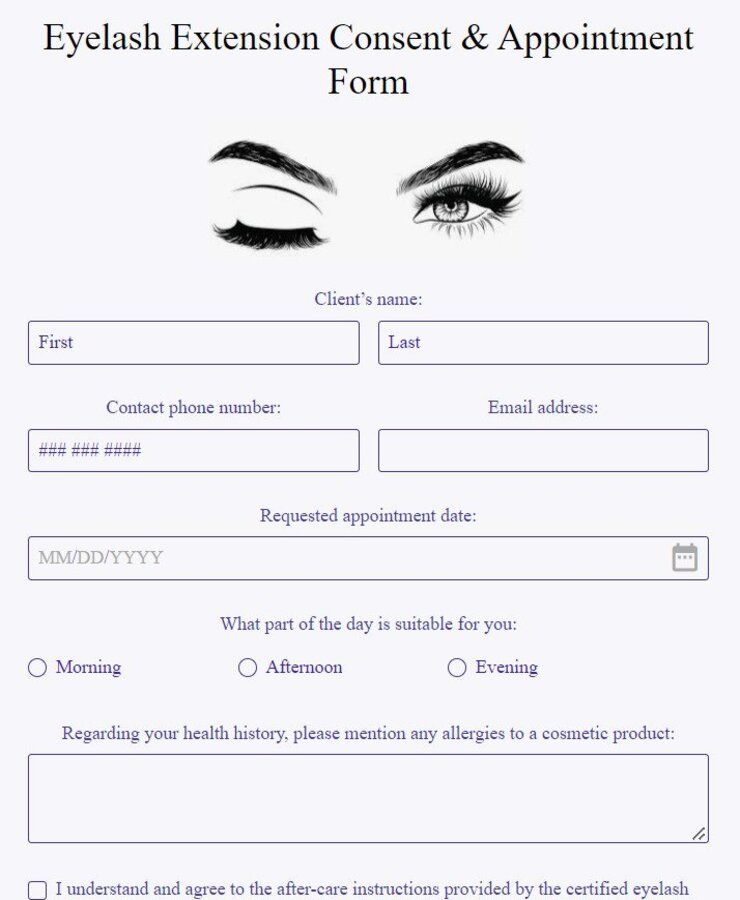 Free Eyelash Extension Consent Appointment Form Template