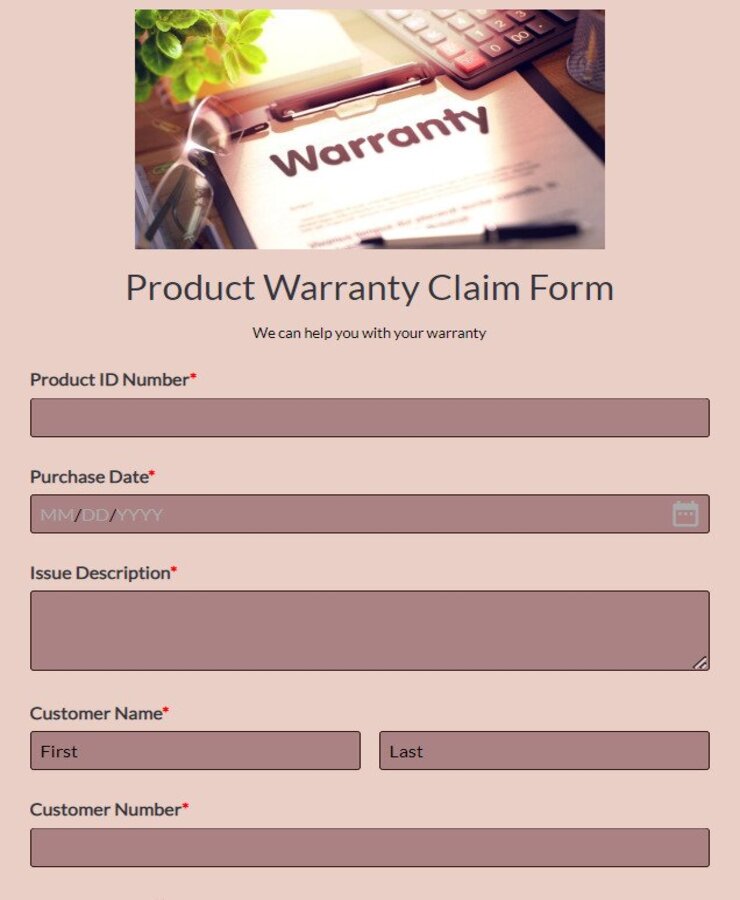 Free Product Warranty Claim Form Template 123FormBuilder