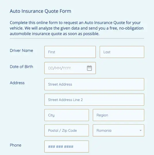 Auto Insurance Quote Form