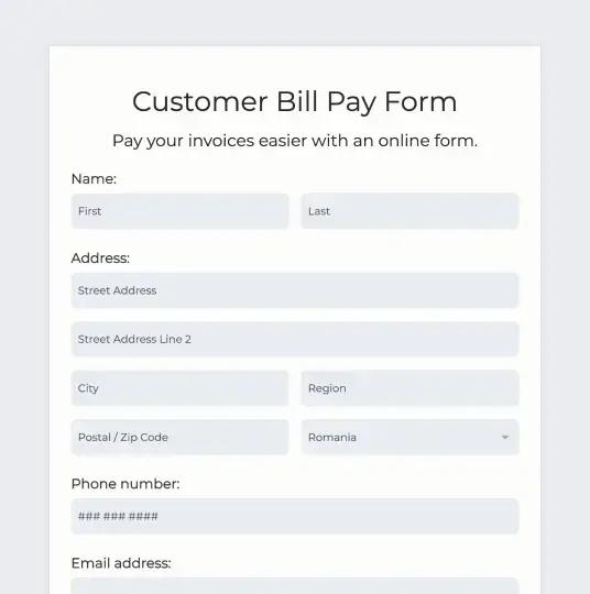 Customer Bill Pay Form