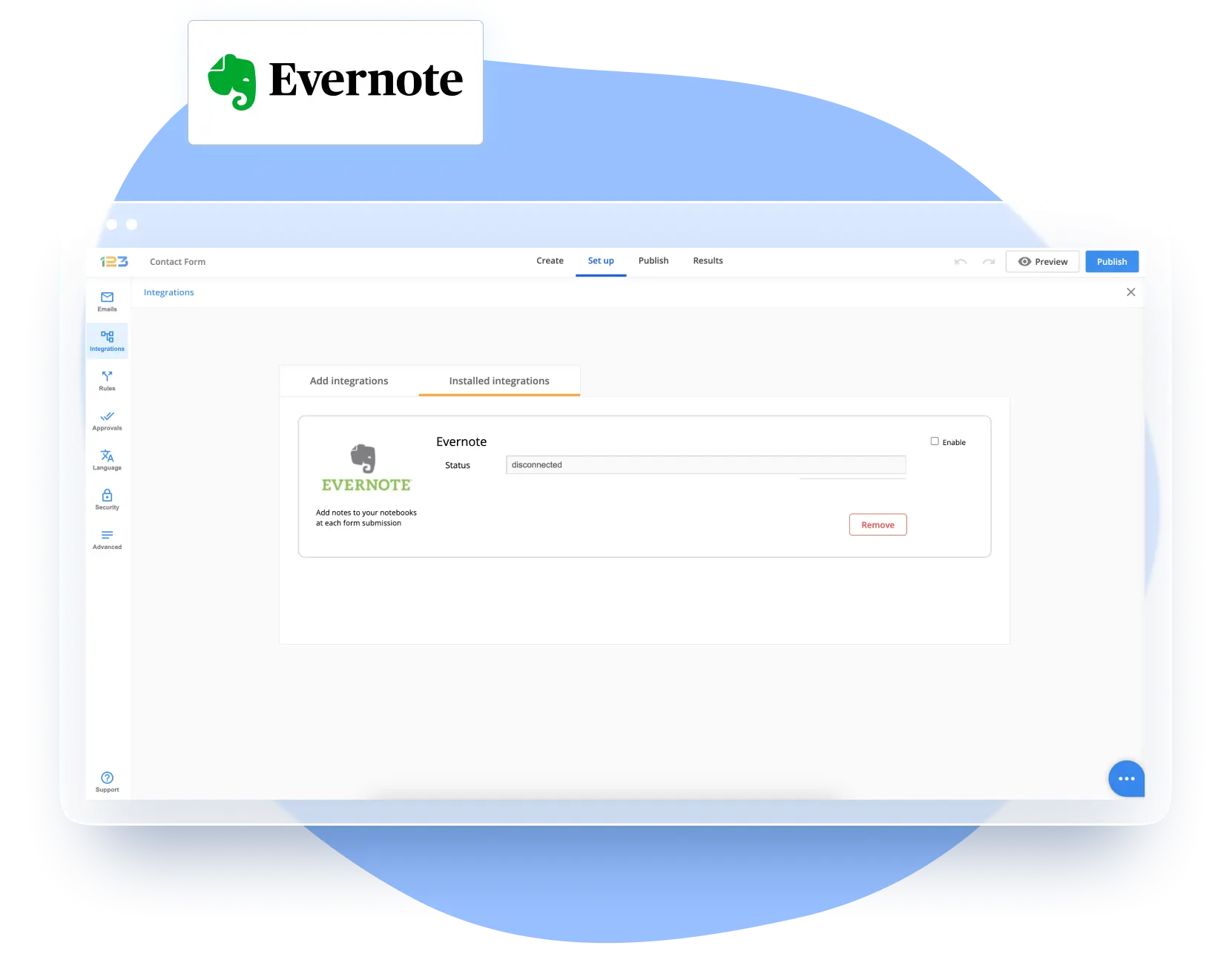Image showing 123FormBuilder platform integration with Evernote