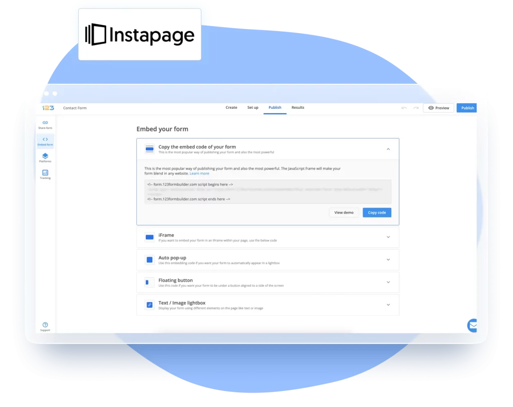 Image showing 123FormBuilder platform integration with Instapage