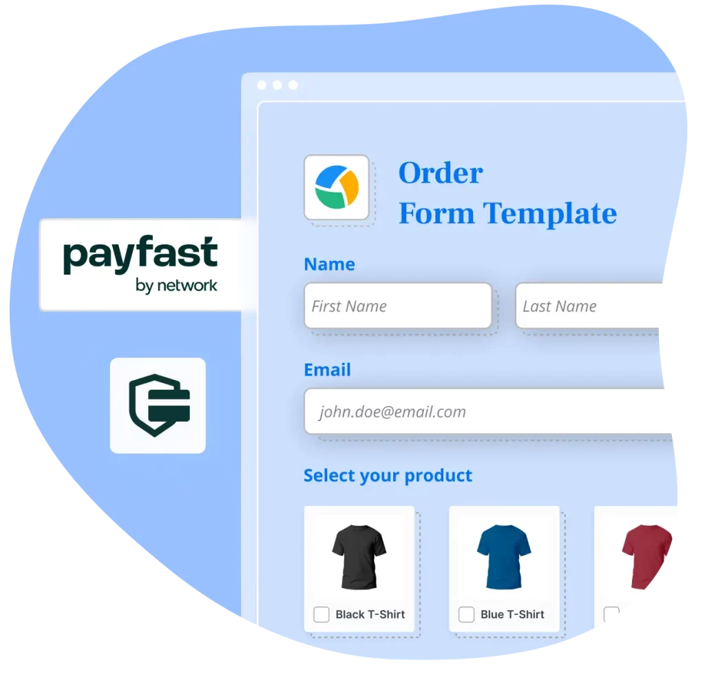 Image showing an Order Form Template with PayFast payment integration