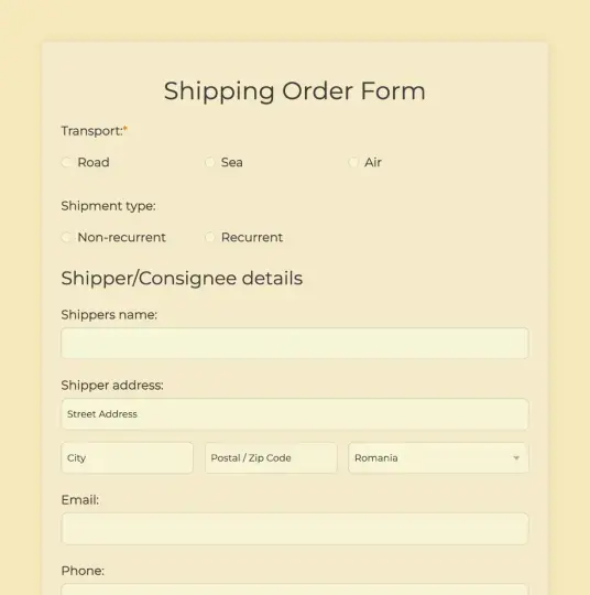 Shipping Order Form