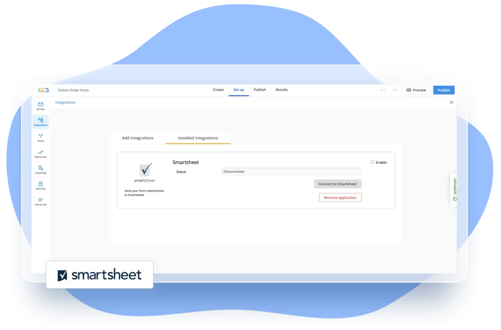 Image showing 123FormBuilder platform integration with SmartSheet
