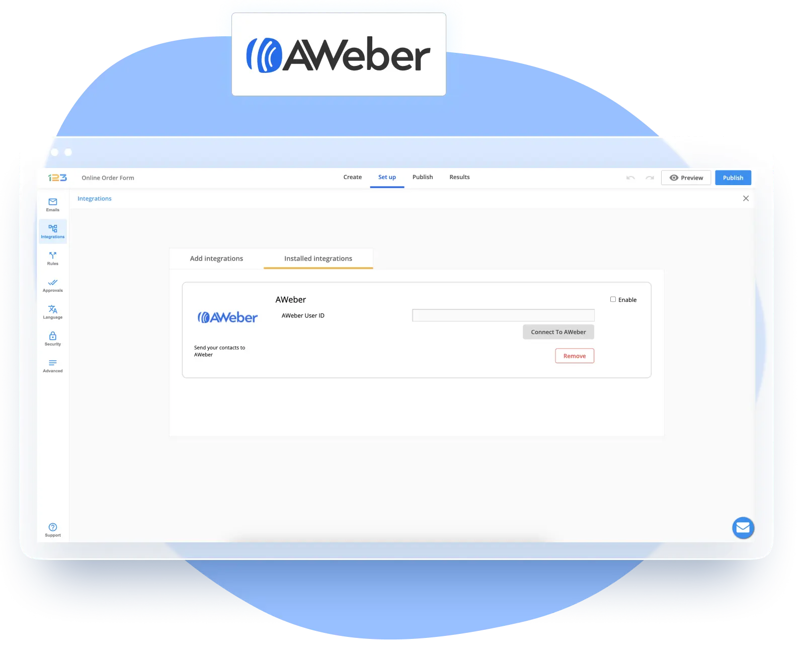 Image showing 123FormBuilder platform integration with AWeber