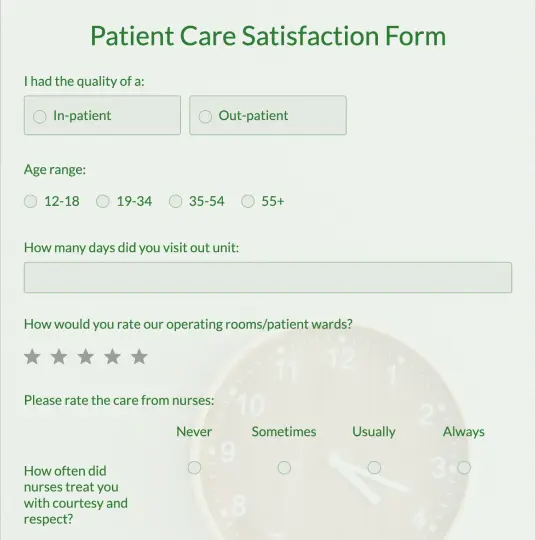 Patient Care Satisfaction Form