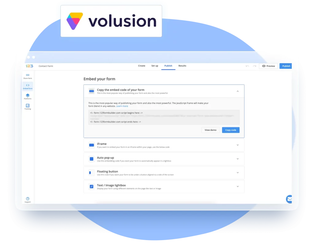 Image showing 123FormBuilder platform integration with Volusion