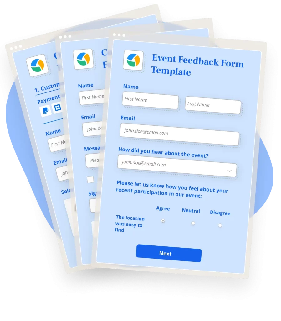 Image showing a form bundle with the first form being an event feedback form template with a likert scale field in use