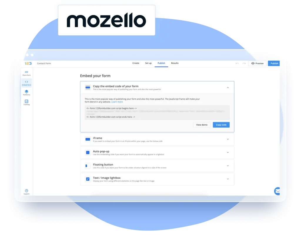 Image showing 123FormBuilder platform integration with Mozello