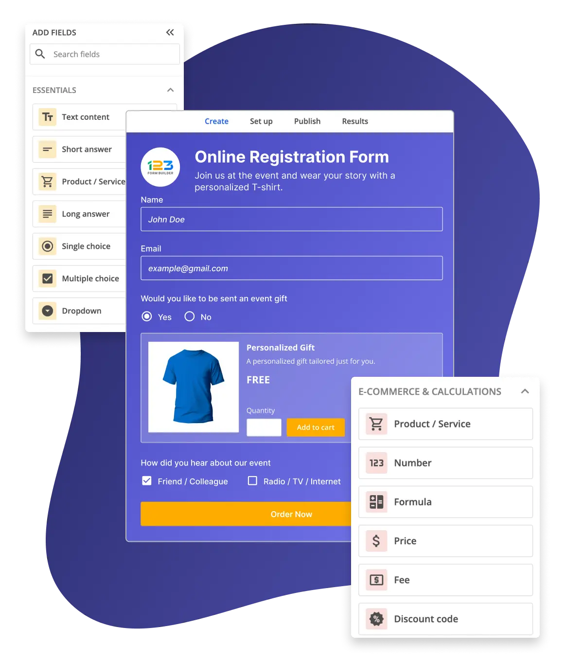 Image showing an html online event registration form inside 123FormBuilder platform