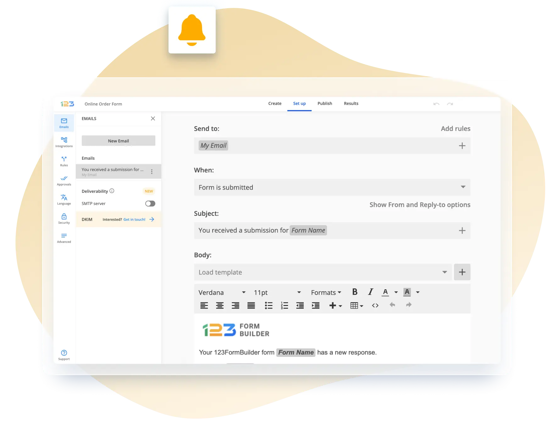 Image showing 123FormBuilder email notifications options